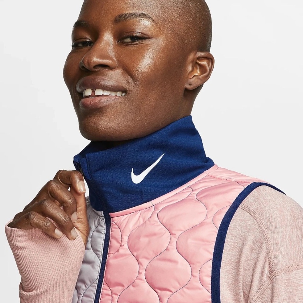 NWT Women’s Nike Aerolayer Quilted‎ Running Vest Pink Grey Navy Size Large - Picture 3 of 16